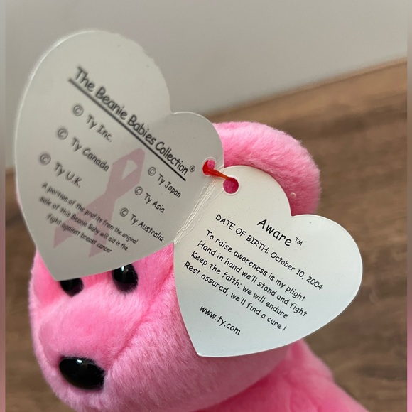 Authentic TY Beanie Babies Aware the Pink Breast Cancer Ribbon Bear, 2004. NWT. - Picture 3 of 3